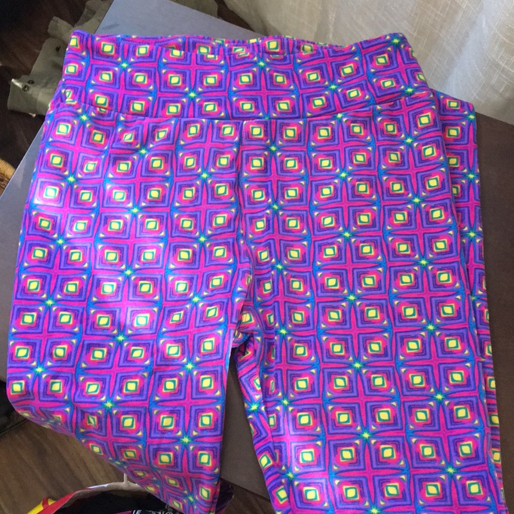 Lularoe leggings in purple pink & yellow